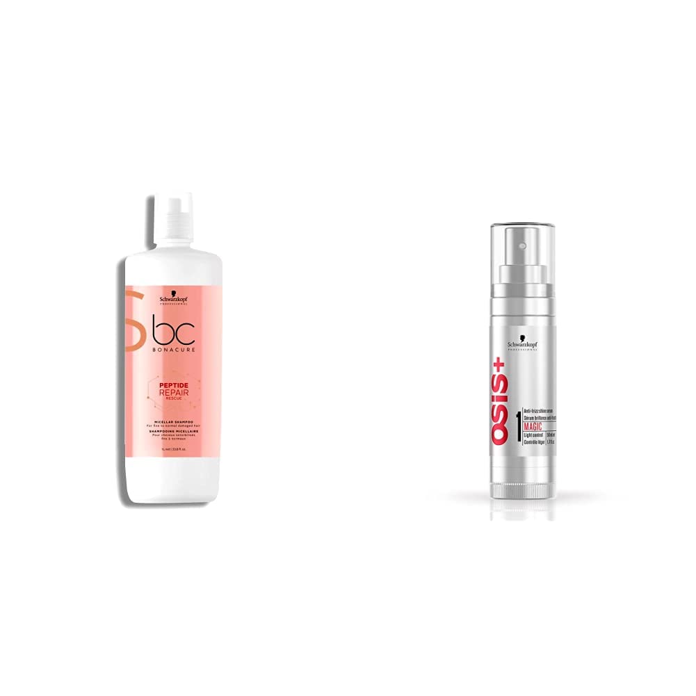 Schwarzkopf Professional Bonacure Peptide Repair Rescue Micellar Shampoo, 1L & Schwarzkopf Professional Osis Magic Anti Frizz Shine Serum, 50ml