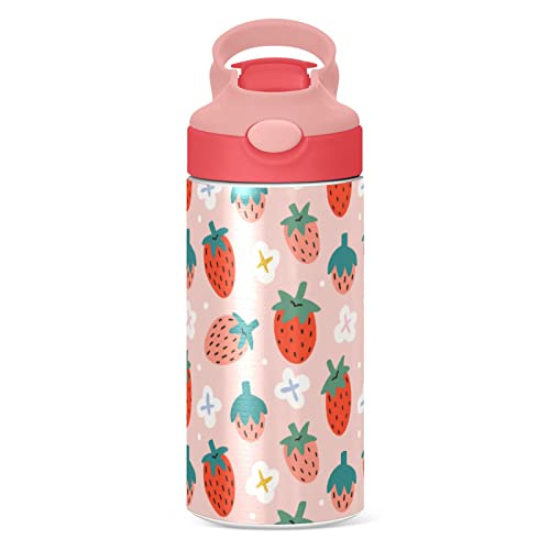 Boccsty Garrafa de água infantil Summer Strawberry com tampa de palha isolada copo reutilizável de a