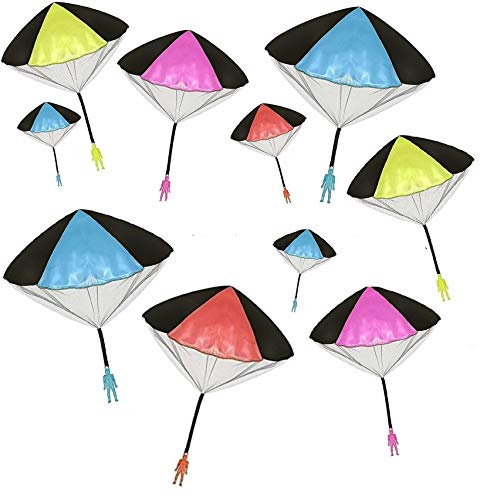 Toy Skydiver Parachute Men 10 Piece Party Pack Tangle Free (Colors and Styles May Vary) for Kids and Children