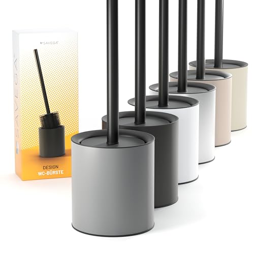 SAVEGA Balayette WC Silicone – Brosse Toilettes WC Grise avec Support Acier INOX et Couvercle Anti-Éclaboussures – Design Élégant et Pratique (Gris Mat)