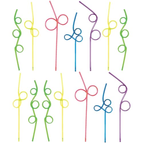 Fun Express 12 Pieces Fun Loop Straw Assortment, BPA Free Plastic, Reusable for Party Supplies, Multi-Color