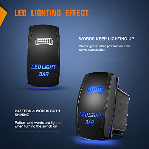 Nilight - 90001B LED Light Bar Rocker Switch 5Pin Laser On/Off LED Light 20A/12V 10A/24V Switch Jumper Wires Set for Jeep Boat Trucks,2 Years Warranty,Blue