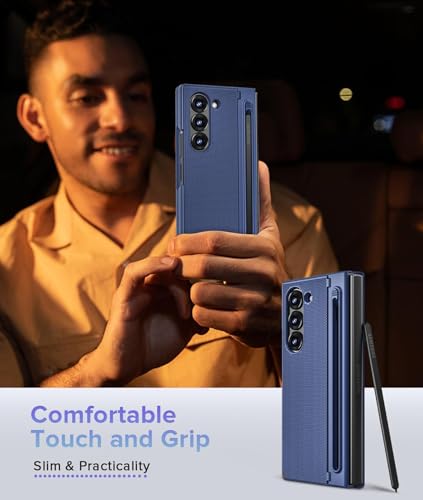 Image of Kapa Textured Grip S Pen Holder Hinge Protection Back Cover for Samsung Galaxy Z Fold6 / Fold 6 | with Kickstand & S Pen Slot Case (Blue)