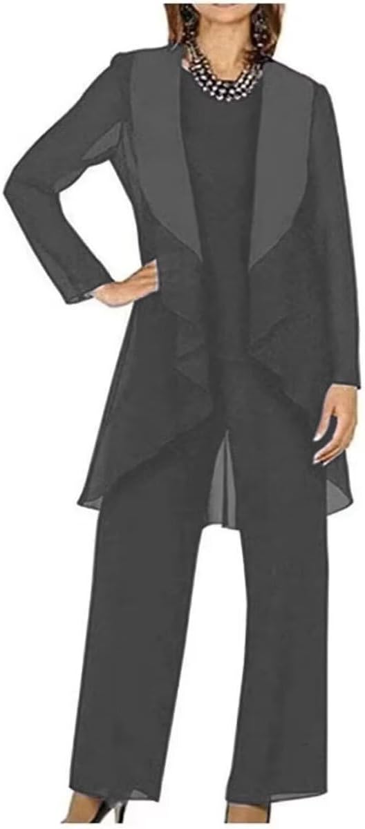 3 Pieces Mother of The Bride Pant Suits for Wedding Chiffon Formal Cocktail Pant Suit for Women Dressy