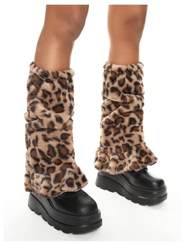 Women's 1 Pair Leopard Print Fuzzy Leg Warmers Y2K Furry Long Boot Cuffs Cover Cheetah Pile Leg Warmers2