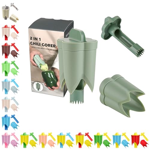 Pepper Corer, 2 In 1 Red Bell Pepper Seed Corer Remover Tool, Fruit & Vegetable Corers Quick Cave Tools For Jalapeno Cutter Deseeder, Green