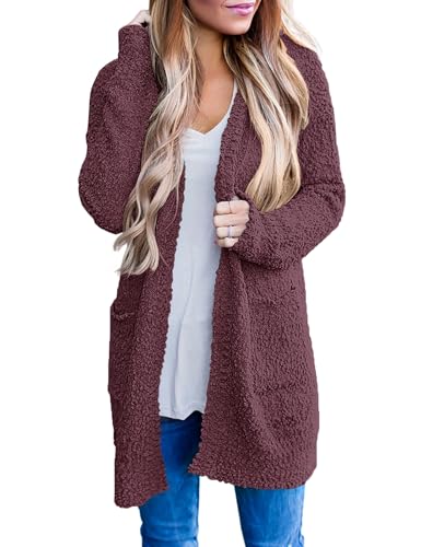 MEROKEETY Women's 2025 Winter Long Sleeve Soft Chunky Knit Sweater Open Front Cardigan Outwear Coat Maroon