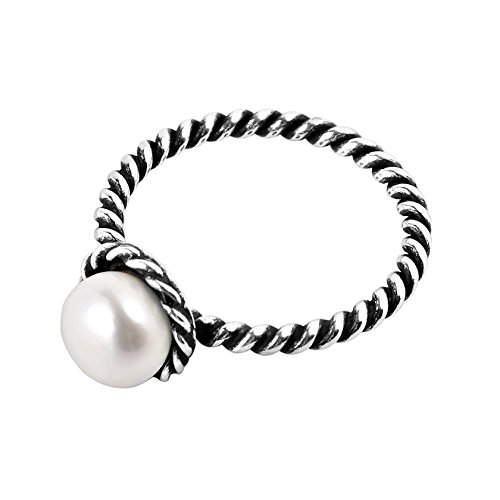 AeraVida Sweet Cultured Freshwater White Pearl Band Twist .925 Sterling Silver Ring2