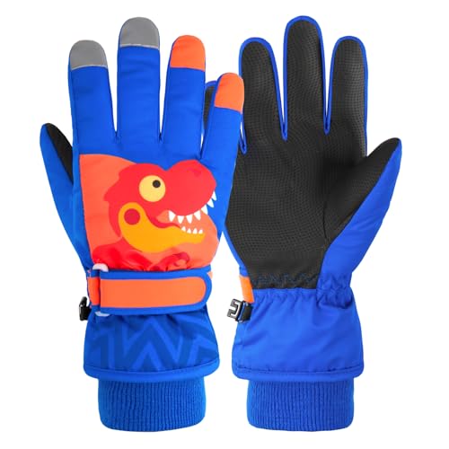 TRIWONDER Guanti da Sci Bambino Guanti Invernali Termici Guanti da Neve per Bambino Bambina 4-13 Anni (Blu, S (4-6 anni))