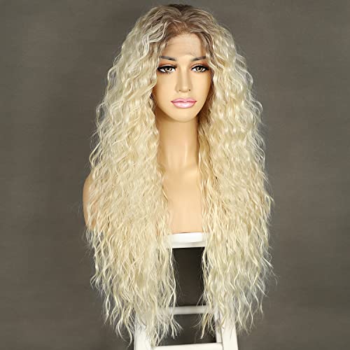 Sapphirewigs Curly Lace Front Wig 613 Blonde Curly Synthetic Wigs for Women 13x3 Daily Wear Party Christmas Halloween Heat Resistant 26 inch - Image 3