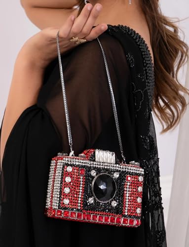 Image of UMREN Novelty Crystal Camera Shaped Clutch Purse for Women Sparkly Rhinestones Evening Clutch Bag Glitter Bridal Prom Handbag