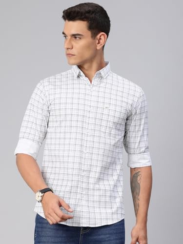 Image of Majestic Man Comfort Slim Fit Spread Collar Small Checked Cotton Casual Shirt
