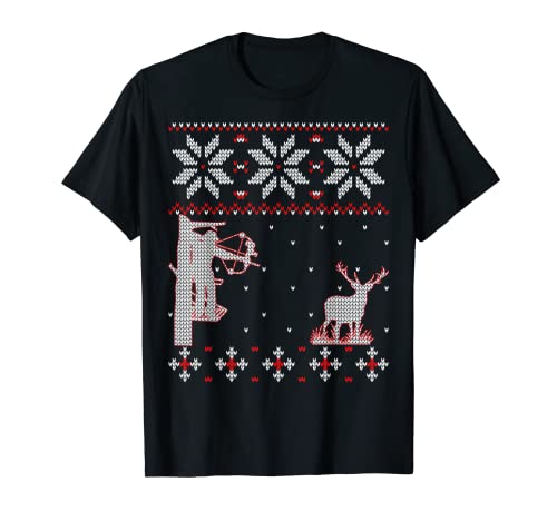 Tiro con l'arco carino divertente caccia cervi caccia brutto Natale Maglietta