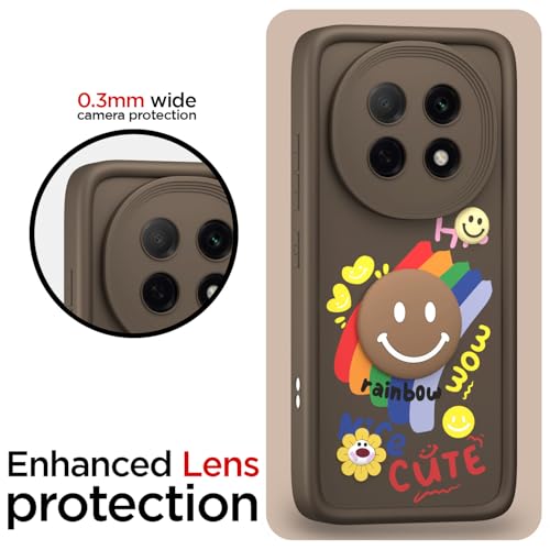 Image of Pikkme Back Cover for Oppo F29 5G | Soft Silicone| Cute Rainbow Smile & 3D Cartoon Flower Design | Shockproof Raised Camera Protection Bumper Case (Brown)