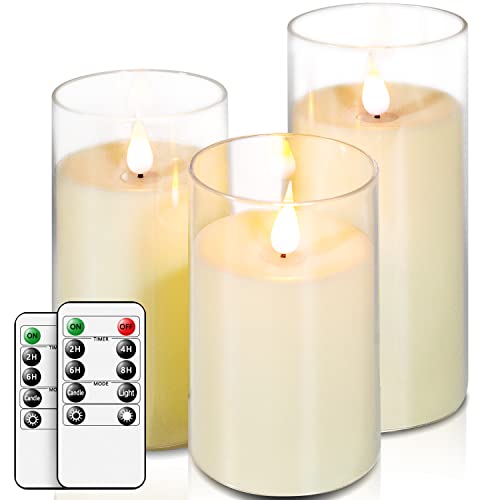 Salipt Led Flameless Candles Flickering Battery Operated Candles Pack Of 3(D: 3" X H: 5" 6" 7") Led Candles Made Of Unbreakable Plexiglass And Remote Control With 24-Hour Timer,Transparent #TOP10