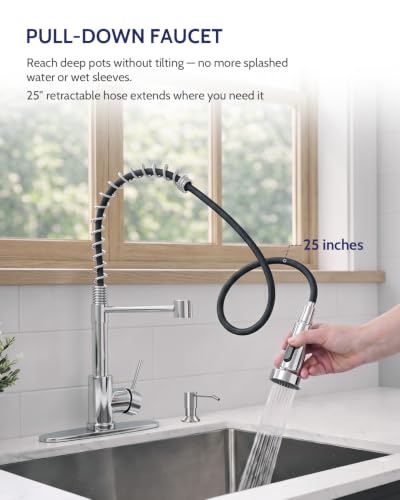 Image of LUFEIDRA Pull-Down Kitchen Faucet with Soap Dispenser, Chrome