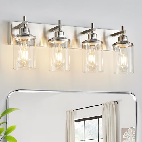 Lanhall 4-Light Brushed Nickel Bathroom Light Fixture Over Mirror Modern