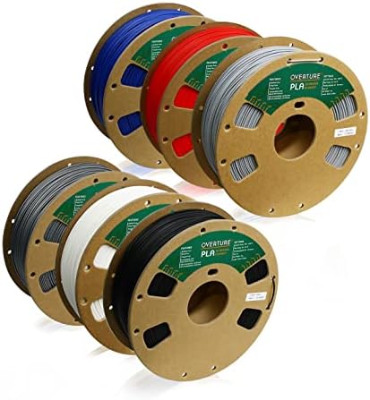 OVERTURE PLA Filament 1.75mm PLA 3D Printer Filament, 6kg Cardboard Spool (13.2lbs), Dimensional Accuracy +/- 0.03mm, Fit Most FDM Printer (6 Color)