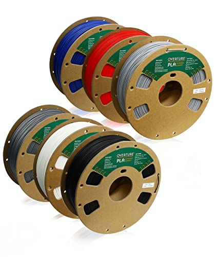 Overture Pla Filament 1.75Mm Pla 3D Printer Filament, 6Kg Cardboard Spool (13.2Lbs), Dimensional Accuracy +/- 0.03Mm, Fit Most Fdm Printer (6 Color) #TOP27