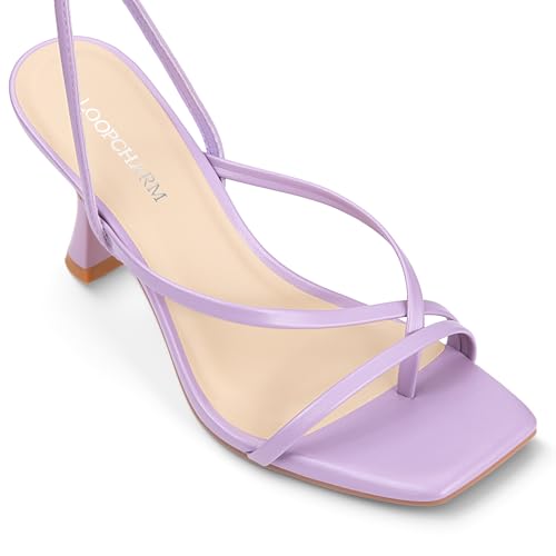Image of Women's Strappy High Heels Sandals Square Open Toe Ankle Strap Slingback Thong Stilettos Shoes for Wedding
