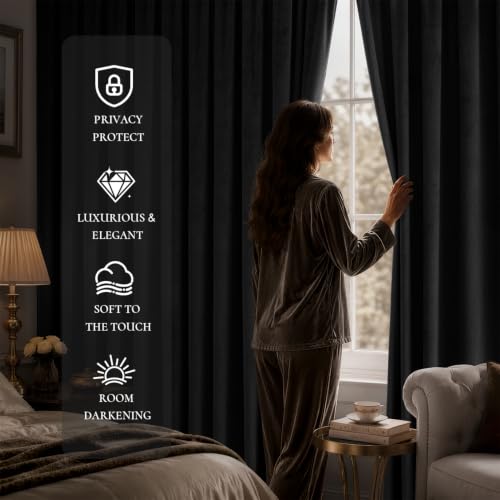 Image of MIULEE Grey Blackout Velvet Curtains Drapes 84 Inch Long 52 inchx84 inch Bedroom | Luxurious Bedroom Living Room Decor, Room Darkening, Thermal Insulated, Rod Pocket Design, Super Soft Fabric