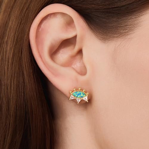 Cicy Bell Womens 18k Gold Plated Brass Stud Earrings Evil Eye Crown Trendy Cubic Zirconia Opal Dainty Flat Back Earrings Jewelry Gifts for Friends3