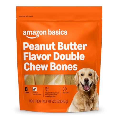 Amazon Basics Double Chew Bone Dog Treats Peanut Butter - 8 Count 1 Pack