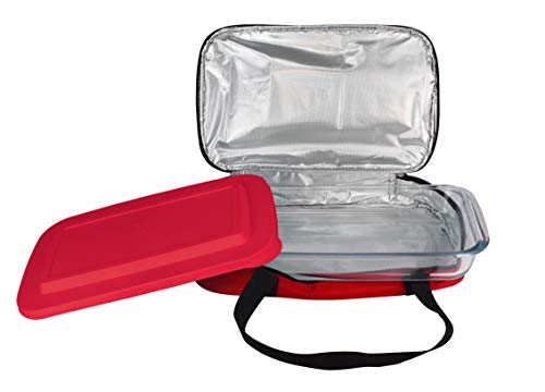 Le Regalo Hw1236 Glass Casserole With Insulated Bag, Ideal For Picnic, Potluck, Hiking & Beach Trip-Retains Hot And Cold Temperature Of Food, 14"X8.5"X2.75" Red #TOP3