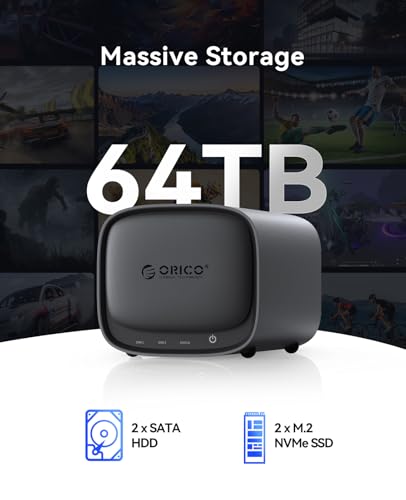 Image of ORICO Network Attached Storage, Link Sharing & Remote Access, AI Albums & 4K Media Library, HDD Slot * 2, M.2 NVMe SSD Slot * 2, 2.5 GbE * 2, MetaBox NAS Storage, HS200-2 Bay (Diskless)