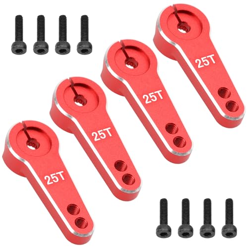 4Pcs Vgoohobby Aluminum 25T Servo Arm Horn Steering Arms Fit for Standard Servo Motors Compatible with Traxxas Axial Tamiya 1/10 RC Crawler Car (Red)