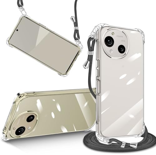 SHARP AQUOS R10 ケース R9 ケース クリア ショルダー シャープ アクオス R10/R9 SH-51E SH-51F カバー 肩掛け 縄掛け 透明 TPU 薄型 耐衝撃 紐付き 斜めがけ 着脱可 ストラップ 縦/横 2WAY 長さ調整可能