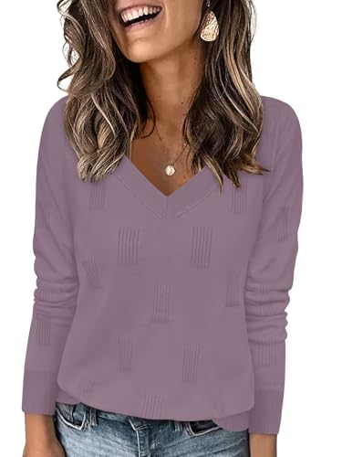 Image of Yincro Women V Neck Long Sleeve Soft Sweater Knit Casual Pullover Top