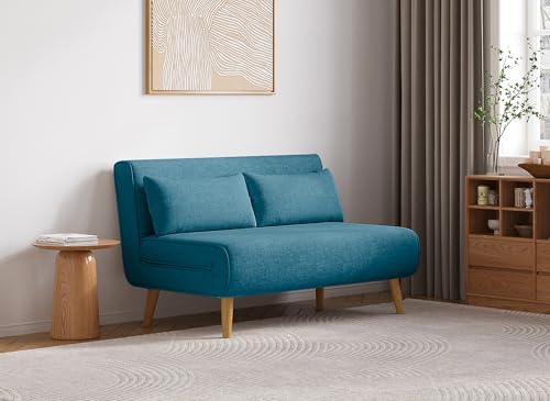 DecoInParis Banquette Convertible 2 Places en Tissu Tonka (Bleu)