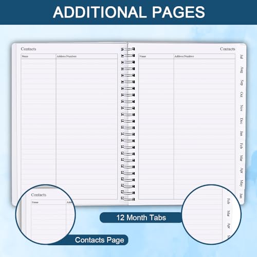 2024-2025 Appointment Book - 2024 2025 Weekly Appointment Book from July 2024 - June 2025, Flexible Cover, Hourly Planner with Monthly Tabs, Blue Watercolor