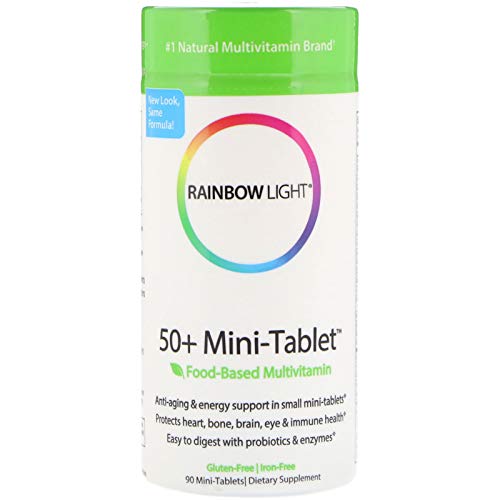 Rainbow Light - 50+ Mini-Tablet Food-Based Multivitamin - Age-defense Formula Probiotic and Antioxidant Formula; Vitamins and Minerals Support Immune, Heart, Skin, Eye, Bone and Prostate - 90 Tablets