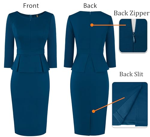 Image of VFSHOW Womens Wear to Work Front Zipper V Neck Peplum Business Office Church Flattering Pencil Sheath Dress