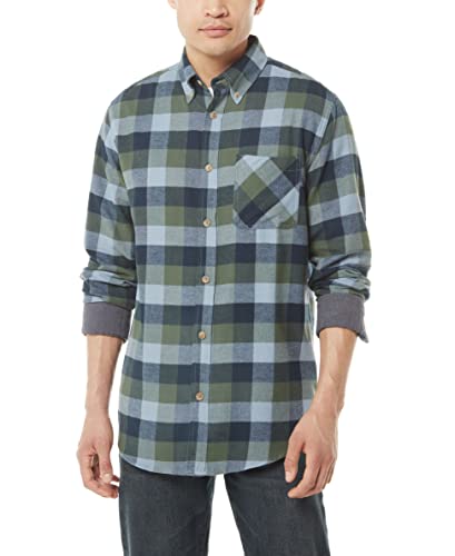 Weatherproof Vintage Mens Casual Soft Brushed Plaid Button-Down Flannel Shirt (Navy/Green, X-Large) #TOP2