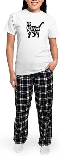 CafePress One Cat Short of Crazy Women's Light Pajamas Women's Novelty Cotton Pajama Set, Comfortable PJ Sleepwear