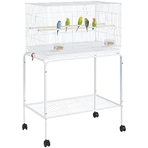 Yaheetech 47-inch Flight Bird Cages for Parakeets Cockatiels Conures Budgies Finches Lovebirds Canaries Parrots Breeding Birdcage with Detachable Rolling Stand, White