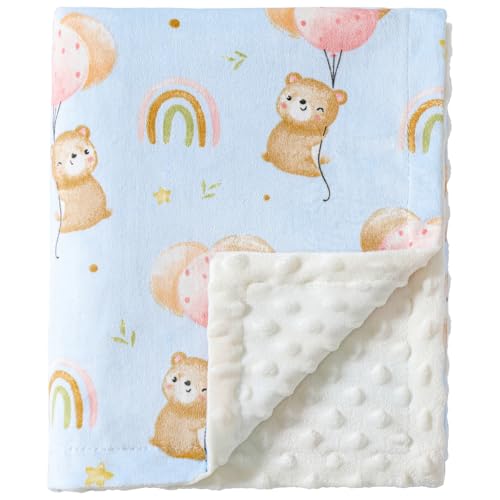 Image of Baby Nursery Bed Blankets Ultra Soft Double Layer Mini Blanket Minky Blanket Receiving Blankets Shower Gifts(Ballon Bear,30 * 47in)