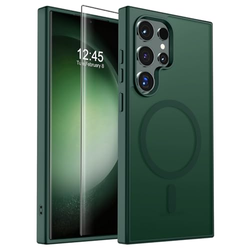 Image of SUPFINE Magnetic for Samsung Galaxy S23 Ultra Case with Screen Protector, (Built-in Magnets) (Military Grade Drop Protection) Slim Translucent Shockproof Phone Case,Forest Green
