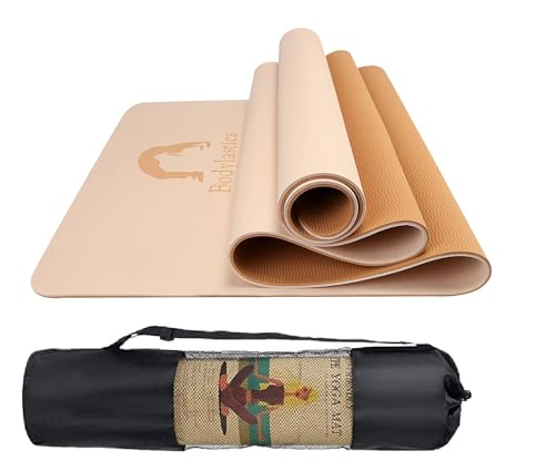 Image of Bodylastics Yoga Mat for Men and Women with Carry Bag TPE 6ft x 2ft x 6mm Large Size Anti Slip & Anti Tear Workout Mat