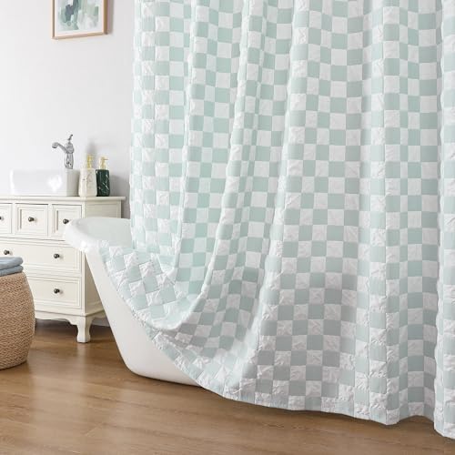 OVZME Abby Extra Long Shower Curtain, 96 Inch Long Waffle