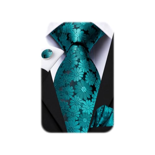 Image of Dubulle Mens Paisley Striped Tie Woven Necktie for Men and Handkerchief Cufflinks Set Wedding Formal Business