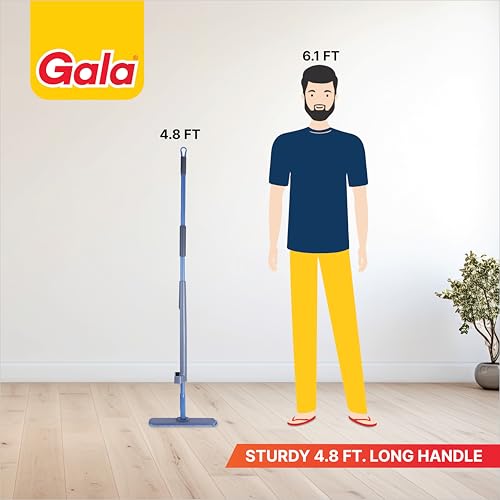 Image of Gala Flat Mop for Floor Cleaning | Hands Free Easy Squeeze Mechanism | Extra Microfiber Flat mop Refill| Stainless Steel Handle