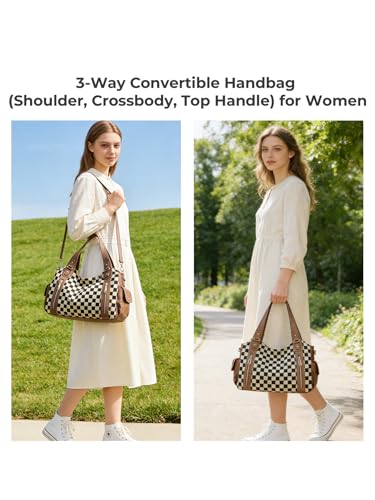 Image of hibear Checkered Hobo Bag for Women City Tote Handbag Trendy Slouchy Crossbody Bag Canvas Vintage Shoulder Bag 2026 New