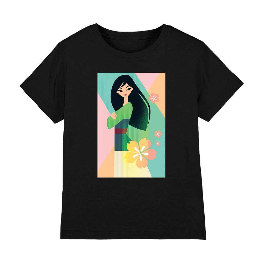 Mulan Simplistic Illustration Girls T Shirt, Black, 9-10 Years