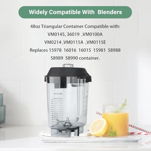 Blender Pitcher 48oz Compatible with Commercial Blenders VM0145 36019 15978 16016 VM0100A etc. Replacement 48 oz triangular Blender Container Pitcher Cup Jug -3 YR Support