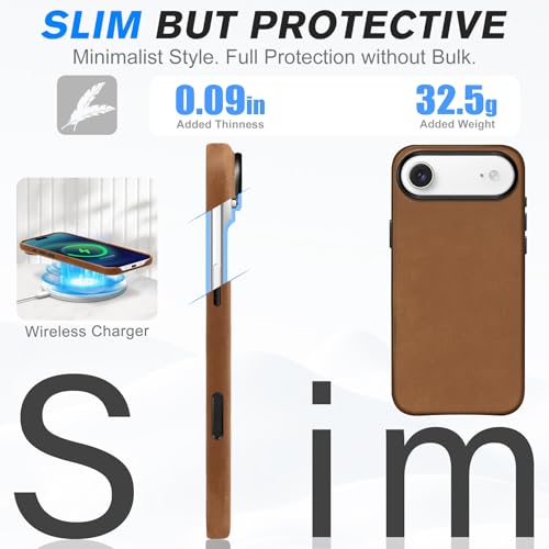 Image of SHIELDON Genuine Leather Case for iPhone Air 6.5 inch 2025, Crazy Horse Brown | Crazy Horse Leather, for MagSafe, Magnetic Wireless Charging, Metal Buttons, Camera Button, Camera Bezel, Shockproof, Slim