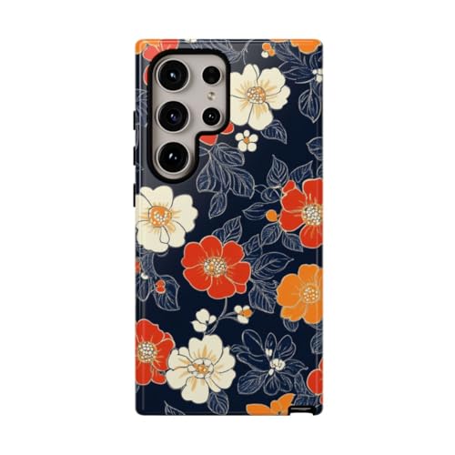 Coque Samsung S24 Ultra fleurie rigide et brillante motif floral orange protection tendance